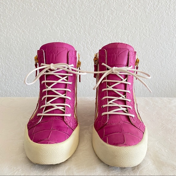 giuseppe zanotti pink croc high top sneakers - Picture 3 of 8